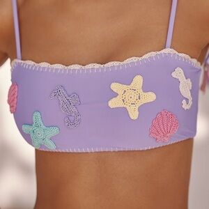 Purple Crochet Embellished Bikini Top